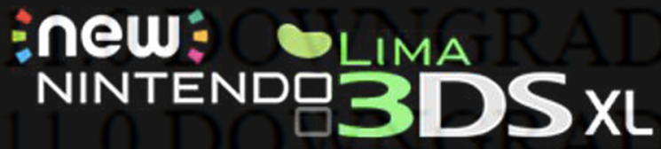 A modified image of the Nintendo 3DS logo, which reads "*new* Nintendo Lima 3DS XL".