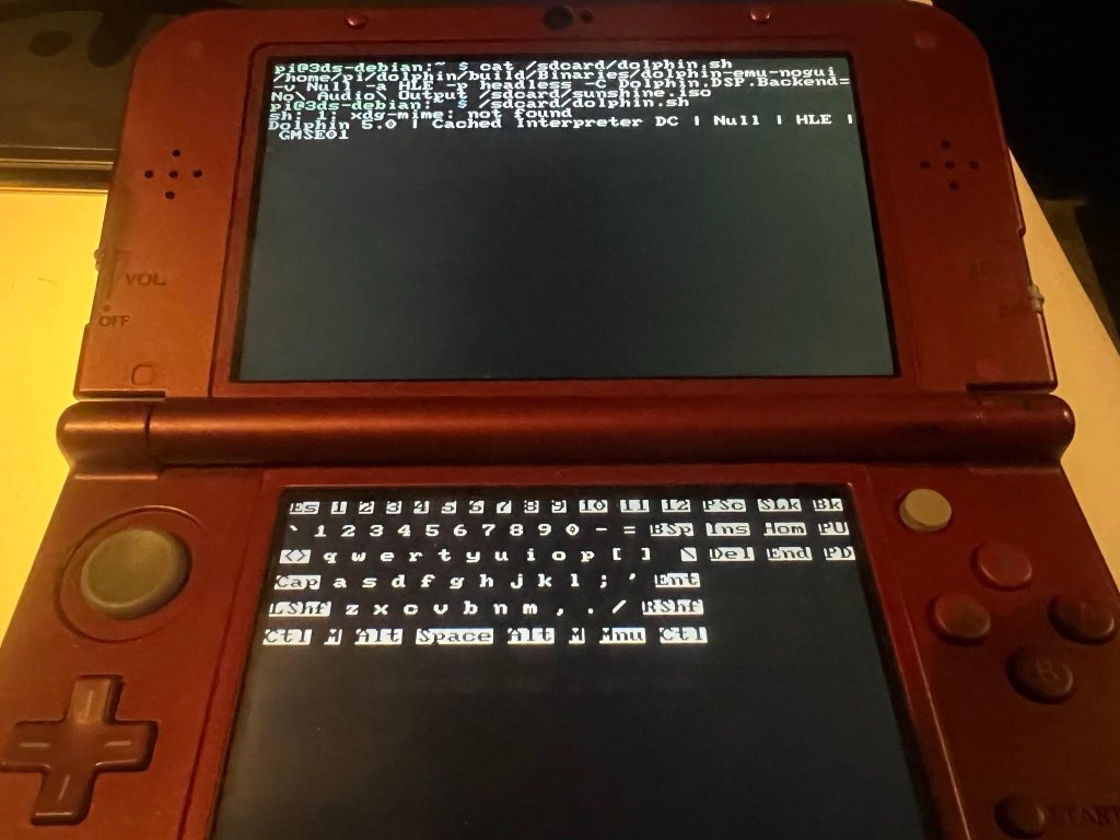 A Nintendo 3DS displaying command-line text.